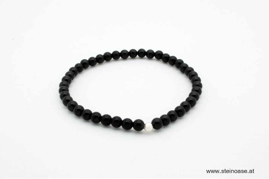 Armband SCHÖRL Turmalin + Silber, 4mm